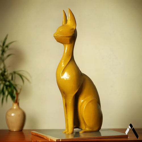 Abstract Cat Sculpture Mustard Gold Gloss — Modern Statement Collectible India | Archadia Decors