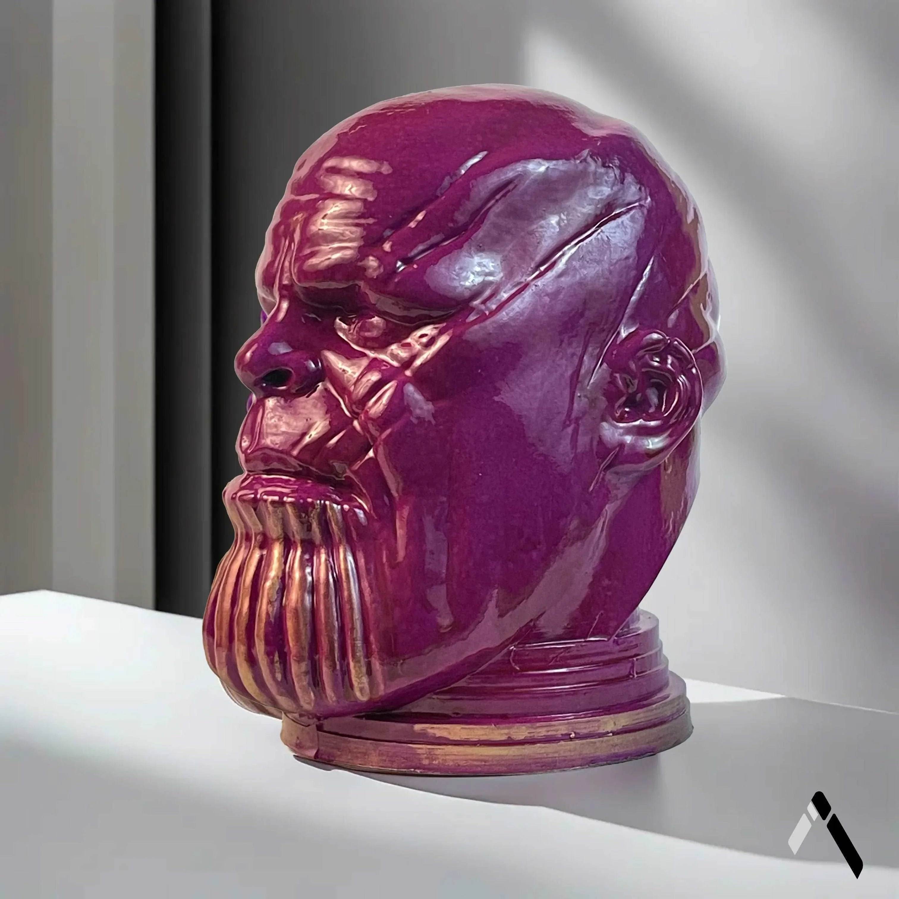 Thanos Head Sculpture Purple Gloss Marvel Villain — Handmade Collectible India | Archadia Decors