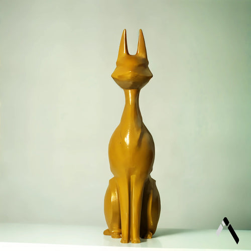 Abstract Cat Sculpture | Mustard Gold Gloss Finish | Modern Statement Collectible India
