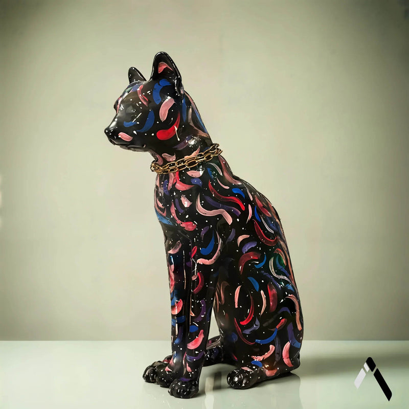 Egyptian Cat New Era Sculpture Hand-Painted Swirl Bastet — Collectible India | Archadia Decors
