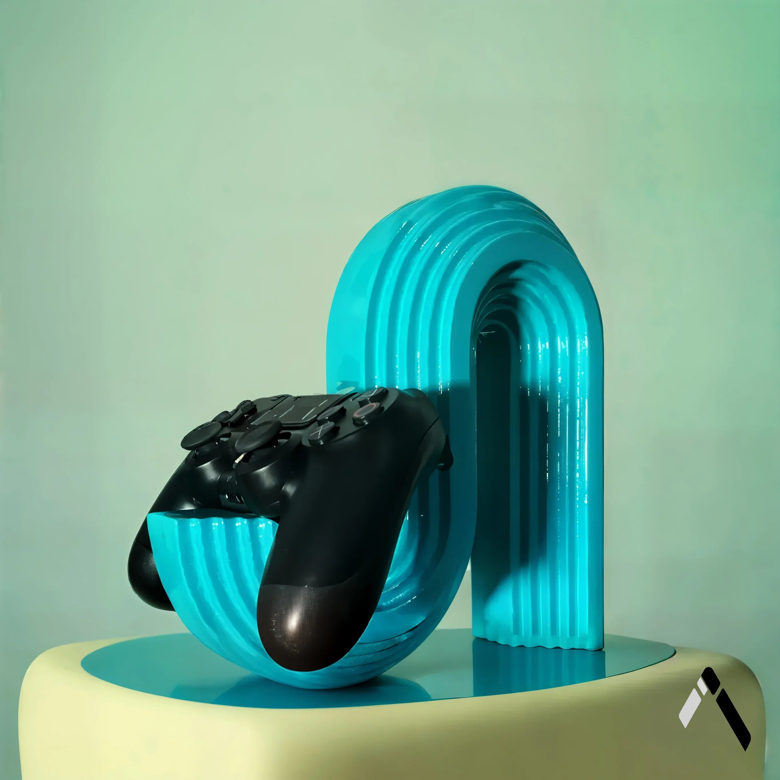 Abstract Arch Controller Stand Glossy Teal Ribbed — Gaming Desk Collectible India | Archadia Decors