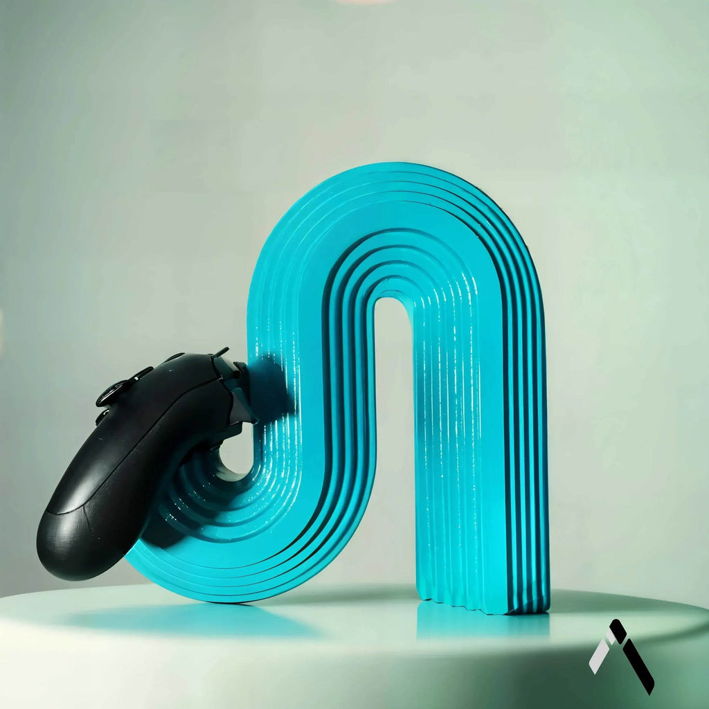 Abstract Arch Controller Stand | Glossy Teal Ribbed Finish | Gaming Desk Collectible