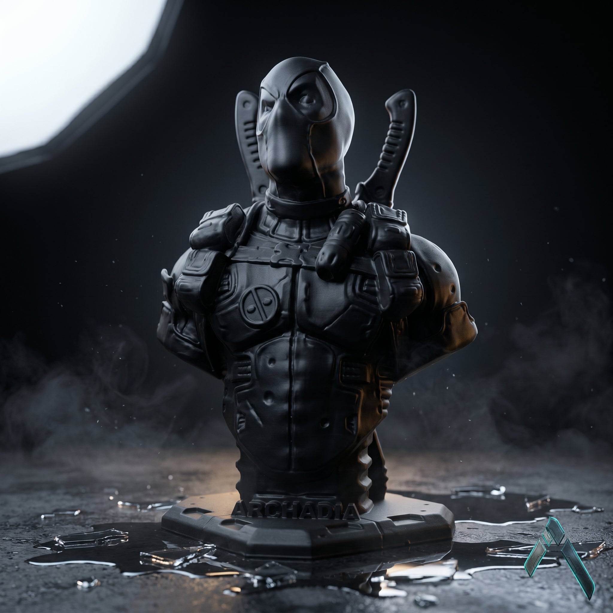 Deadpool Bust Sculpture Matte Black Silver Stealth — Marvel Collectible India | Archadia Decors