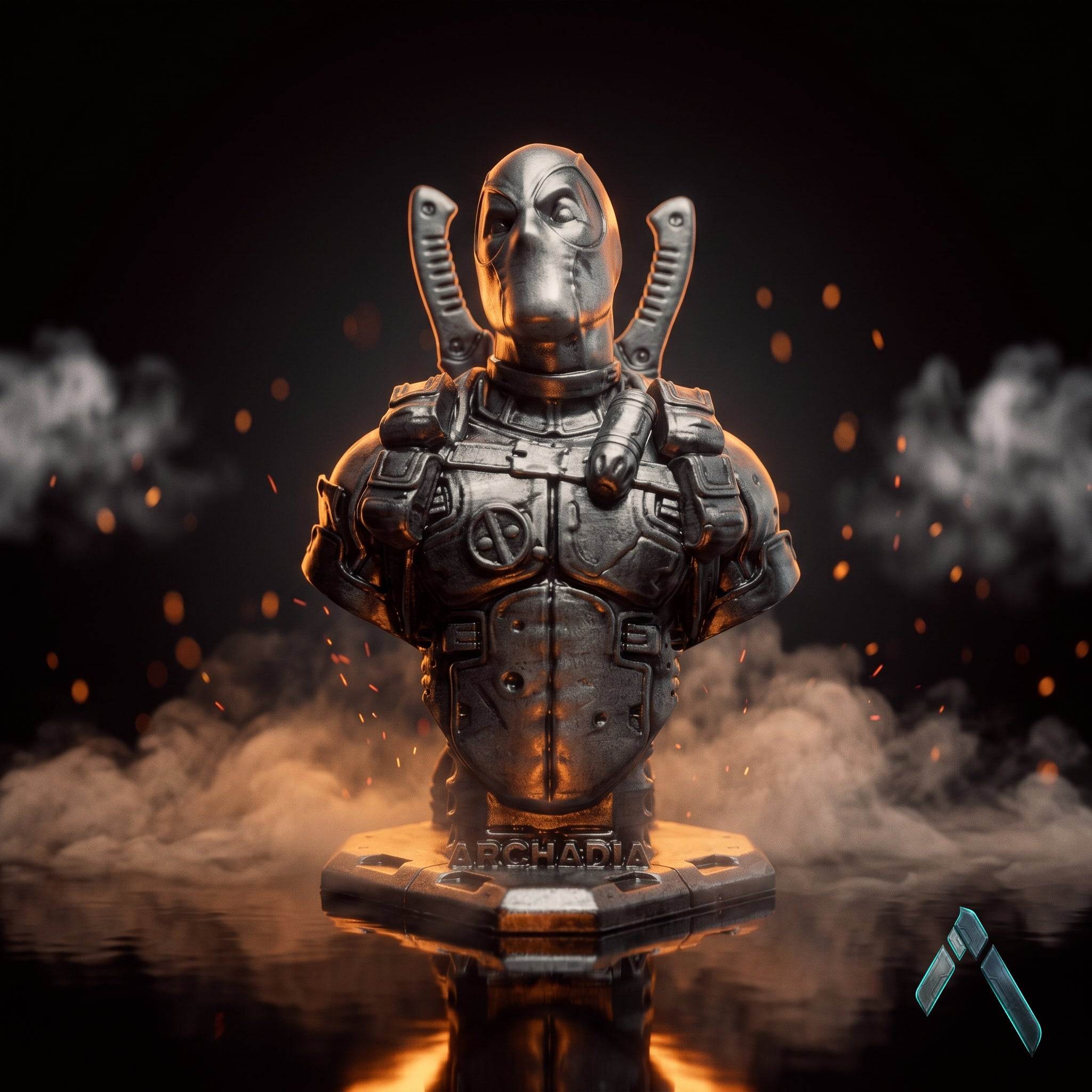 Deadpool Bust Sculpture | Matte Black & Silver Stealth Editions | Marvel Collectible